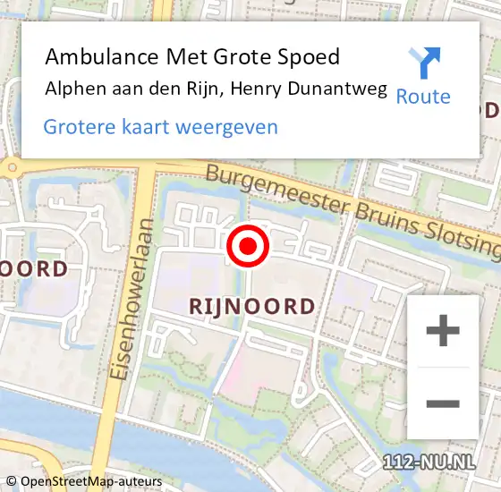 Locatie op kaart van de 112 melding: Ambulance Met Grote Spoed Naar Alphen aan den Rijn, Henry Dunantweg op 9 oktober 2024 13:44