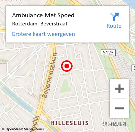 Locatie op kaart van de 112 melding: Ambulance Met Spoed Naar Rotterdam, Beverstraat op 9 oktober 2024 13:45