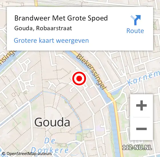 Locatie op kaart van de 112 melding: Brandweer Met Grote Spoed Naar Gouda, Robaarstraat op 9 oktober 2024 13:46