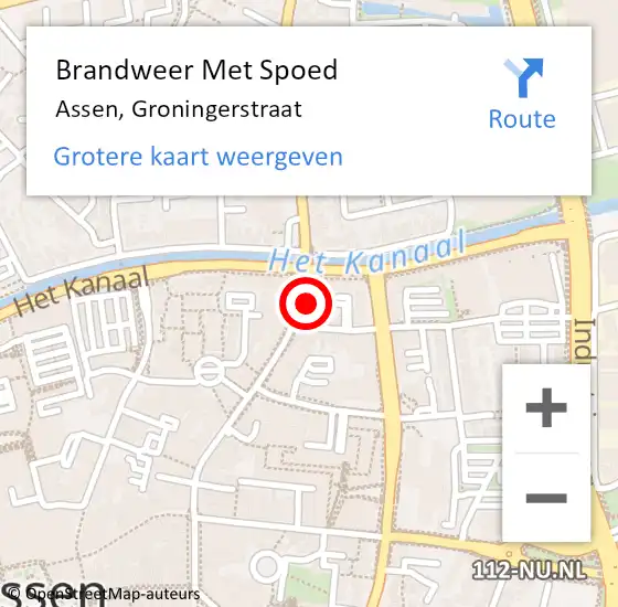 Locatie op kaart van de 112 melding: Brandweer Met Spoed Naar Assen, Groningerstraat op 9 oktober 2024 13:54