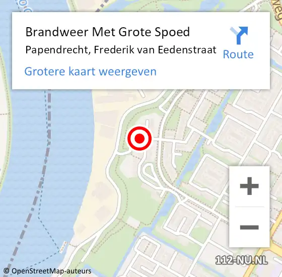 Locatie op kaart van de 112 melding: Brandweer Met Grote Spoed Naar Papendrecht, Frederik van Eedenstraat op 9 oktober 2024 13:58