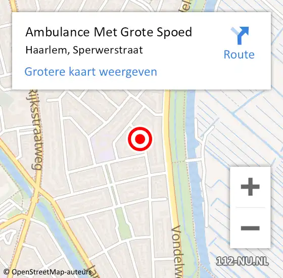 Locatie op kaart van de 112 melding: Ambulance Met Grote Spoed Naar Haarlem, Sperwerstraat op 9 oktober 2024 13:59