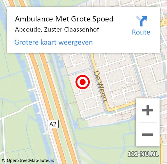 Locatie op kaart van de 112 melding: Ambulance Met Grote Spoed Naar Abcoude, Zuster Claassenhof op 9 oktober 2024 14:00