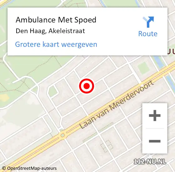 Locatie op kaart van de 112 melding: Ambulance Met Spoed Naar Den Haag, Akeleistraat op 9 oktober 2024 14:21