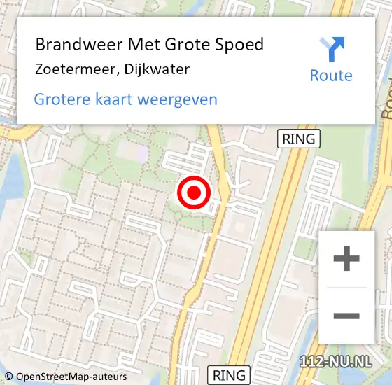 Locatie op kaart van de 112 melding: Brandweer Met Grote Spoed Naar Zoetermeer, Dijkwater op 9 oktober 2024 14:25