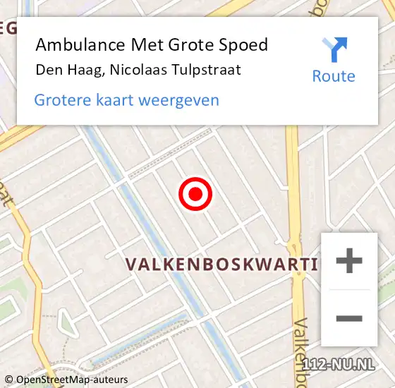 Locatie op kaart van de 112 melding: Ambulance Met Grote Spoed Naar Den Haag, Nicolaas Tulpstraat op 9 oktober 2024 14:33