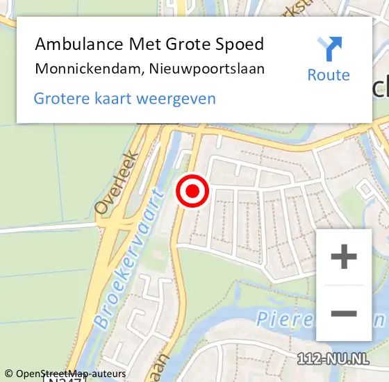 Locatie op kaart van de 112 melding: Ambulance Met Grote Spoed Naar Monnickendam, Nieuwpoortslaan op 9 oktober 2024 14:34