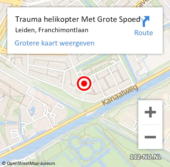 Locatie op kaart van de 112 melding: Trauma helikopter Met Grote Spoed Naar Leiden, Franchimontlaan op 9 oktober 2024 14:48