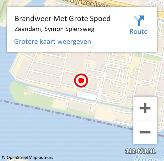 Locatie op kaart van de 112 melding: Brandweer Met Grote Spoed Naar Zaandam, Symon Spiersweg op 9 oktober 2024 15:04