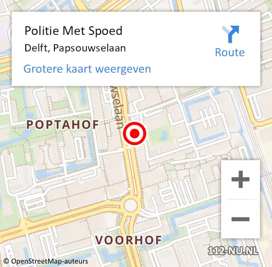 Locatie op kaart van de 112 melding: Politie Met Spoed Naar Delft, Papsouwselaan op 9 oktober 2024 15:16