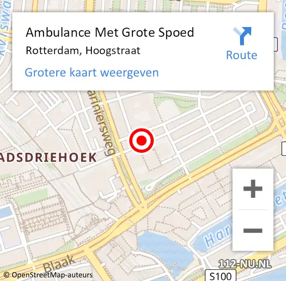 Locatie op kaart van de 112 melding: Ambulance Met Grote Spoed Naar Rotterdam, Hoogstraat op 9 oktober 2024 15:18