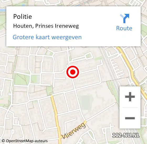 Locatie op kaart van de 112 melding: Politie Houten, Prinses Ireneweg op 9 oktober 2024 15:21