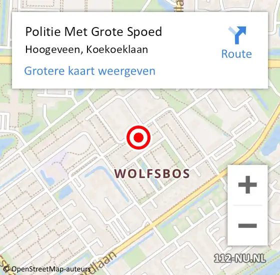 Locatie op kaart van de 112 melding: Politie Met Grote Spoed Naar Hoogeveen, Koekoeklaan op 9 oktober 2024 15:22