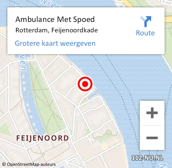 Locatie op kaart van de 112 melding: Ambulance Met Spoed Naar Rotterdam, Feijenoordkade op 9 oktober 2024 15:25