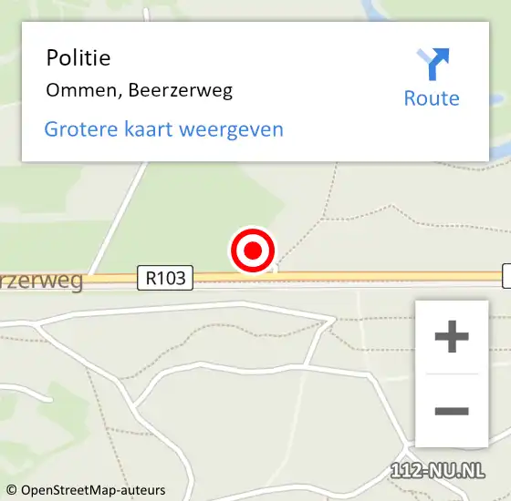 Locatie op kaart van de 112 melding: Politie Ommen, Beerzerweg op 9 oktober 2024 15:48