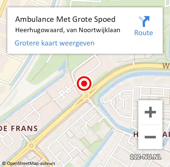 Locatie op kaart van de 112 melding: Ambulance Met Grote Spoed Naar Heerhugowaard, van Noortwijklaan op 9 oktober 2024 15:52