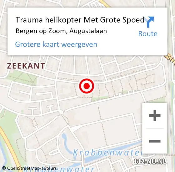 Locatie op kaart van de 112 melding: Trauma helikopter Met Grote Spoed Naar Bergen op Zoom, Augustalaan op 9 oktober 2024 16:07