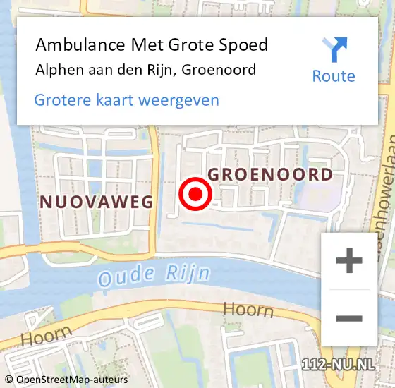 Locatie op kaart van de 112 melding: Ambulance Met Grote Spoed Naar Alphen aan den Rijn, Groenoord op 9 oktober 2024 16:09