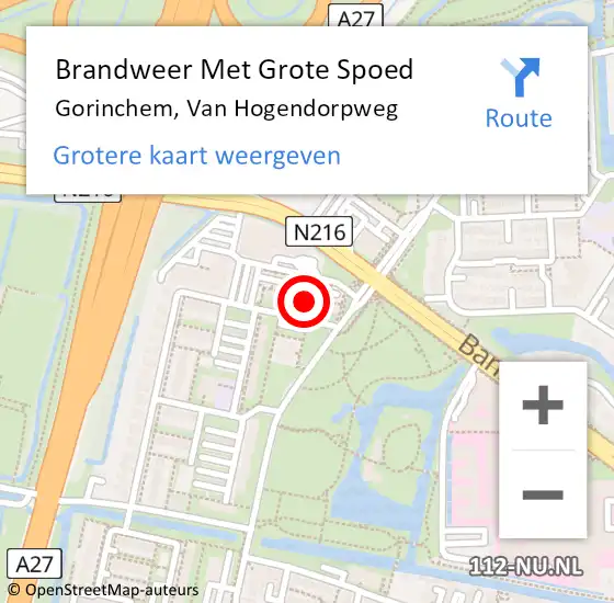 Locatie op kaart van de 112 melding: Brandweer Met Grote Spoed Naar Gorinchem, Van Hogendorpweg op 9 oktober 2024 16:11