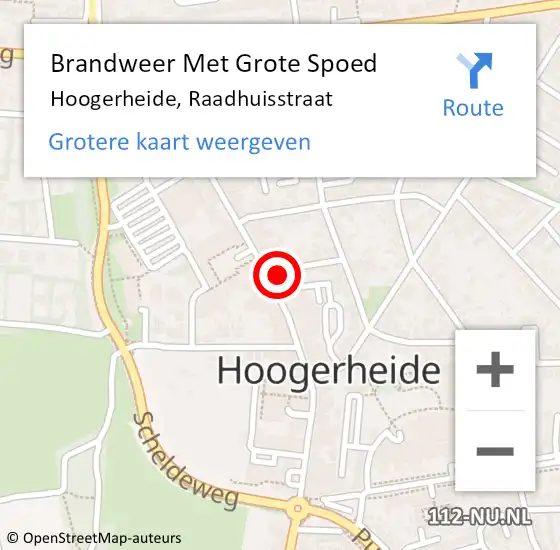 Locatie op kaart van de 112 melding: Brandweer Met Grote Spoed Naar Hoogerheide, Raadhuisstraat op 9 oktober 2024 16:14