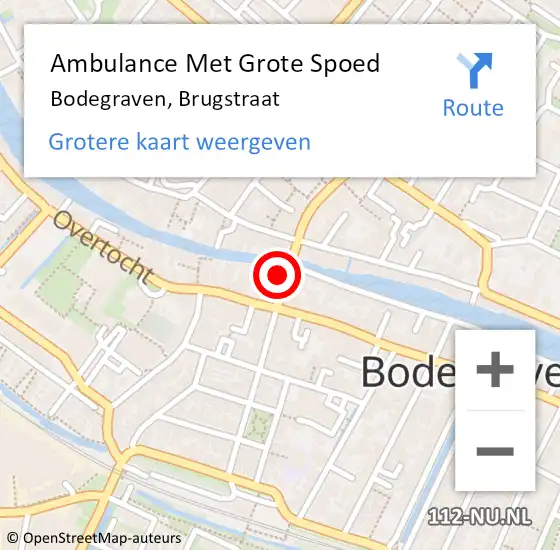 Locatie op kaart van de 112 melding: Ambulance Met Grote Spoed Naar Bodegraven, Brugstraat op 9 oktober 2024 16:41