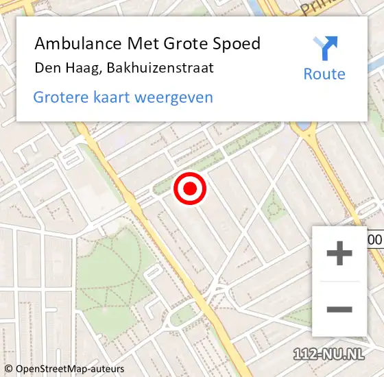 Locatie op kaart van de 112 melding: Ambulance Met Grote Spoed Naar Den Haag, Bakhuizenstraat op 9 oktober 2024 16:49