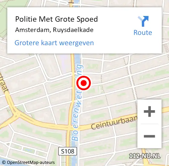 Locatie op kaart van de 112 melding: Politie Met Grote Spoed Naar Amsterdam, Ruysdaelkade op 9 oktober 2024 16:50