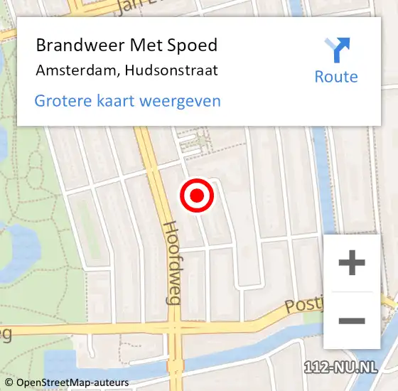 Locatie op kaart van de 112 melding: Brandweer Met Spoed Naar Amsterdam, Hudsonstraat op 9 oktober 2024 16:53