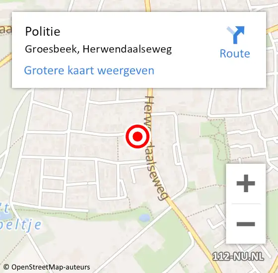 Locatie op kaart van de 112 melding: Politie Groesbeek, Herwendaalseweg op 9 oktober 2024 17:03