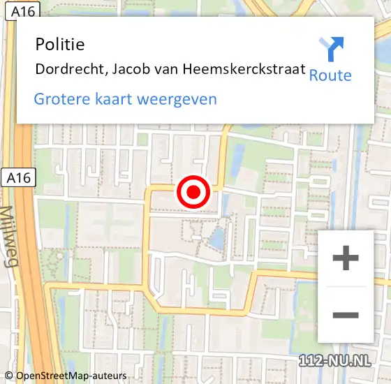 Locatie op kaart van de 112 melding: Politie Dordrecht, Jacob van Heemskerckstraat op 9 oktober 2024 17:06