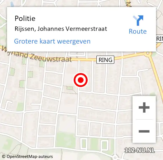 Locatie op kaart van de 112 melding: Politie Rijssen, Johannes Vermeerstraat op 9 oktober 2024 17:09