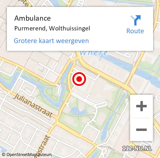 Locatie op kaart van de 112 melding: Ambulance Purmerend, Wolthuissingel op 9 oktober 2024 17:10