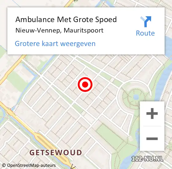 Locatie op kaart van de 112 melding: Ambulance Met Grote Spoed Naar Nieuw-Vennep, Mauritspoort op 9 oktober 2024 17:16