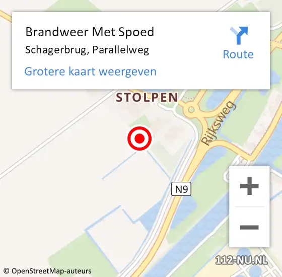 Locatie op kaart van de 112 melding: Brandweer Met Spoed Naar Schagerbrug, Parallelweg op 9 oktober 2024 17:26