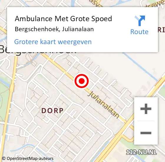 Locatie op kaart van de 112 melding: Ambulance Met Grote Spoed Naar Bergschenhoek, Julianalaan op 9 oktober 2024 17:27