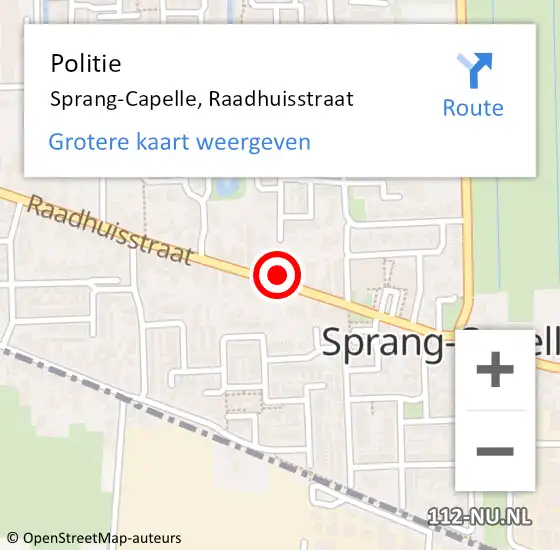 Locatie op kaart van de 112 melding: Politie Sprang-Capelle, Raadhuisstraat op 9 oktober 2024 17:35