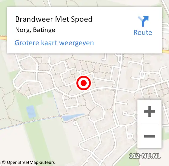 Locatie op kaart van de 112 melding: Brandweer Met Spoed Naar Norg, Batinge op 9 oktober 2024 17:38