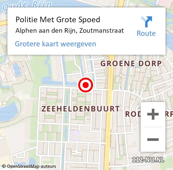 Locatie op kaart van de 112 melding: Politie Met Grote Spoed Naar Alphen aan den Rijn, Zoutmanstraat op 9 oktober 2024 17:43