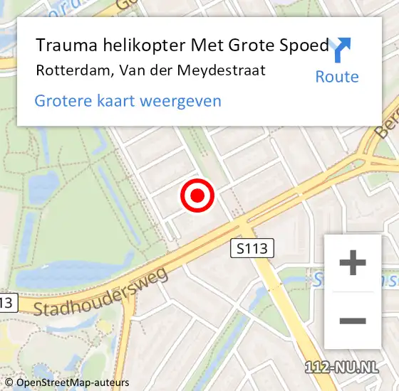 Locatie op kaart van de 112 melding: Trauma helikopter Met Grote Spoed Naar Rotterdam, Van der Meydestraat op 9 oktober 2024 17:46