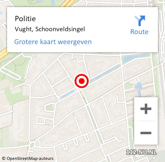 Locatie op kaart van de 112 melding: Politie Vught, Schoonveldsingel op 9 oktober 2024 18:00