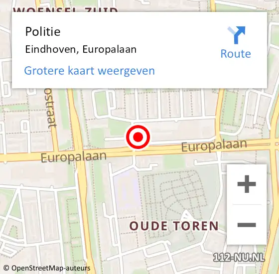 Locatie op kaart van de 112 melding: Politie Eindhoven, Europalaan op 9 oktober 2024 18:02