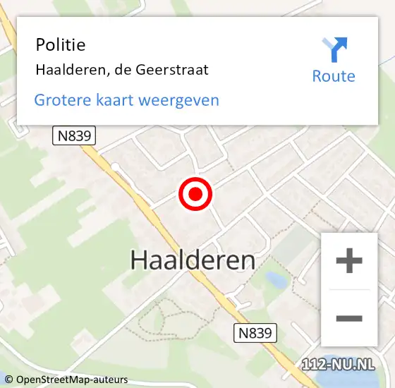 Locatie op kaart van de 112 melding: Politie Haalderen, de Geerstraat op 9 oktober 2024 18:12