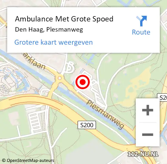 Locatie op kaart van de 112 melding: Ambulance Met Grote Spoed Naar Den Haag, Plesmanweg op 9 oktober 2024 18:26