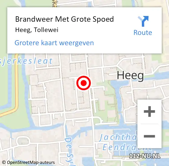 Locatie op kaart van de 112 melding: Brandweer Met Grote Spoed Naar Heeg, Tollewei op 9 oktober 2024 18:28