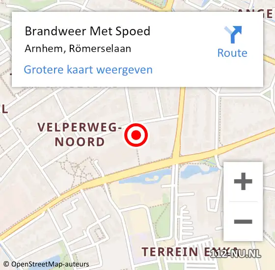 Locatie op kaart van de 112 melding: Brandweer Met Spoed Naar Arnhem, Römerselaan op 9 oktober 2024 18:31