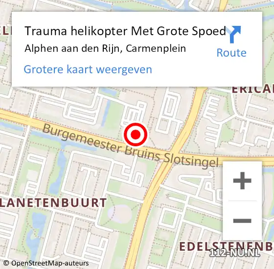 Locatie op kaart van de 112 melding: Trauma helikopter Met Grote Spoed Naar Alphen aan den Rijn, Carmenplein op 9 oktober 2024 18:32