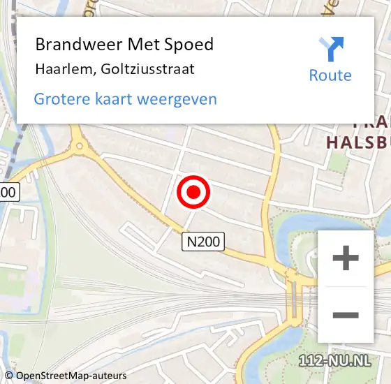 Locatie op kaart van de 112 melding: Brandweer Met Spoed Naar Haarlem, Goltziusstraat op 9 oktober 2024 18:34