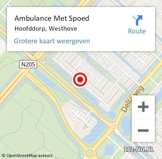 Locatie op kaart van de 112 melding: Ambulance Met Spoed Naar Hoofddorp, Westhove op 9 oktober 2024 18:43