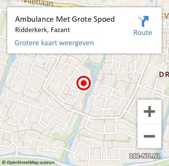 Locatie op kaart van de 112 melding: Ambulance Met Grote Spoed Naar Ridderkerk, Fazant op 9 oktober 2024 18:51