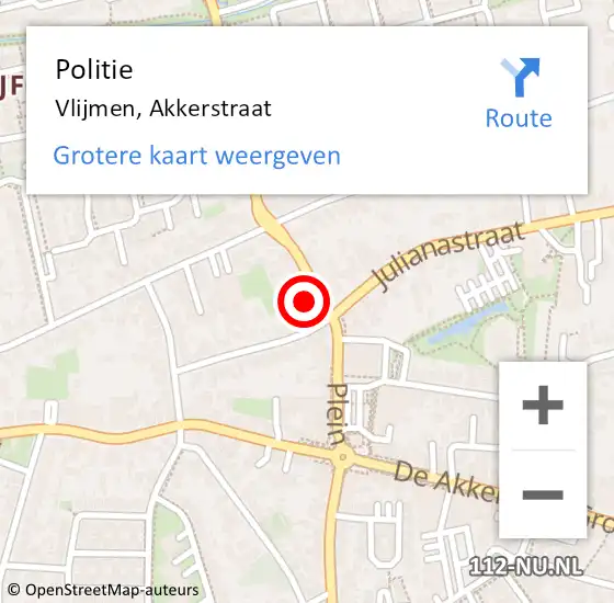 Locatie op kaart van de 112 melding: Politie Vlijmen, Akkerstraat op 9 oktober 2024 18:53